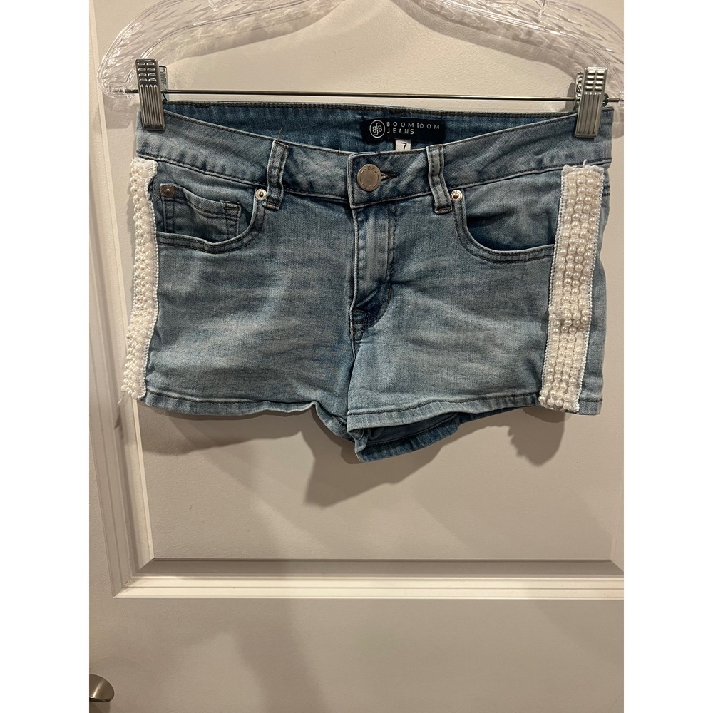 Boom Boom Jeans Womens Denim Shorts Pearl Side Trim Blue Size 7